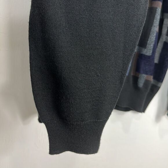 Marcello Italy Wool Blend Black Geo Print Crew Neck Pullover Sweater Size L - Picture 3 of 9